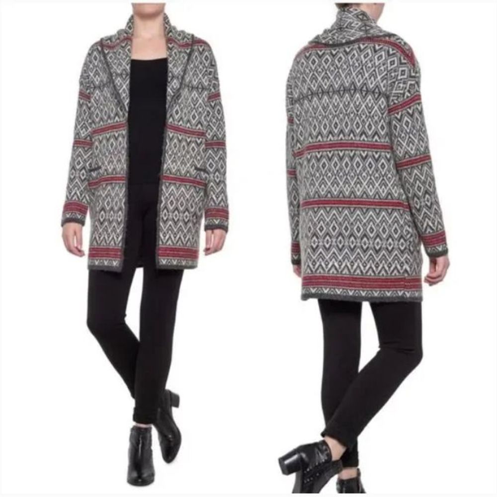 Aspen Gray Wool Blend Fair Isle Nordic Coatigan Cardigan Sweater Duster‎ - Small